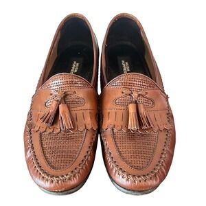 Hush Puppies Mens 10 W Brown Leather Woven Kiltie Tassel Loafers